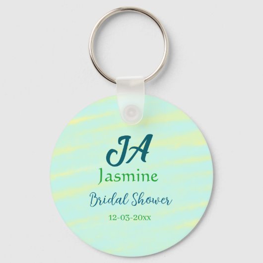 Green blue pastel watercolor bridal shower name da sleutelhanger (Voorkant)