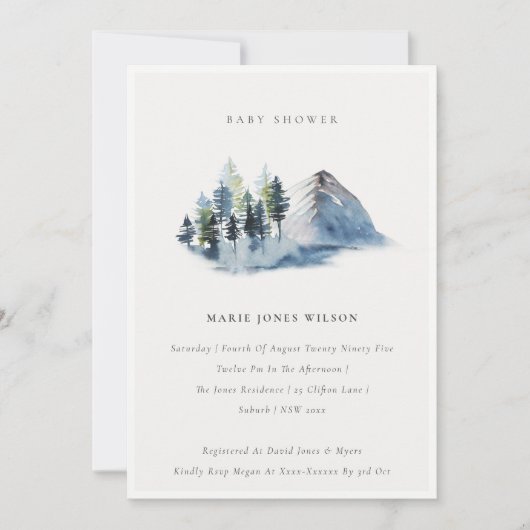 Green Blue Pine Bossen Mountain Baby shower Invite Bedankkaart (Voorkant)