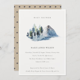 Green Blue Pine Bossen Mountain Baby shower Invite Bedankkaart
