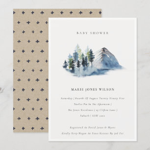 Green Blue Pine Bossen Mountain Baby shower Invite Bedankkaart