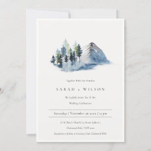 Green Blue Pine Bossen Mountain Wedding Invite Bedankkaart