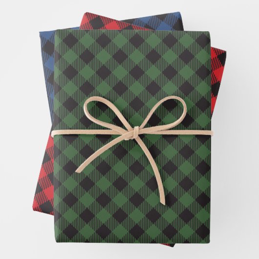 Green Blue Red Buffalo Plaid Checkered Inpakpapier Vel (In situ)