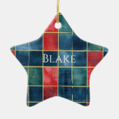Green Blue Red Gold Plaid Stripes Christmas Keramisch Ornament (Voorkant)