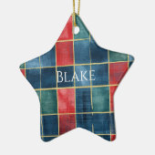 Green Blue Red Gold Plaid Stripes Christmas Keramisch Ornament (Links)