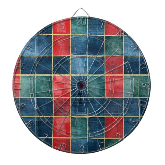 Green Blue Red Gold Plaid Stripes Dartbord (Voorkant)