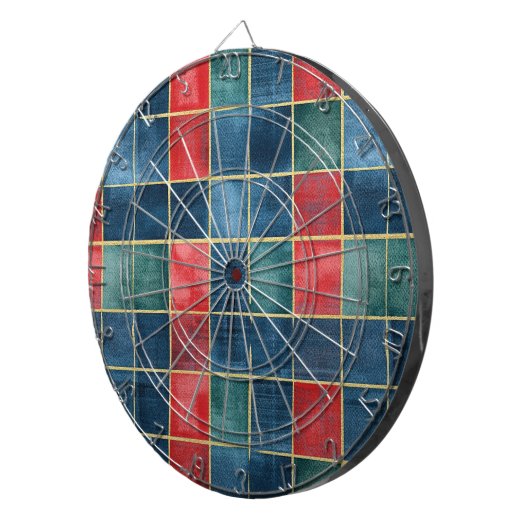 Green Blue Red Gold Plaid Stripes Dartbord (Voorkant Rechts)