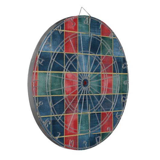 Green Blue Red Gold Plaid Stripes Dartbord (Voorkant Links)