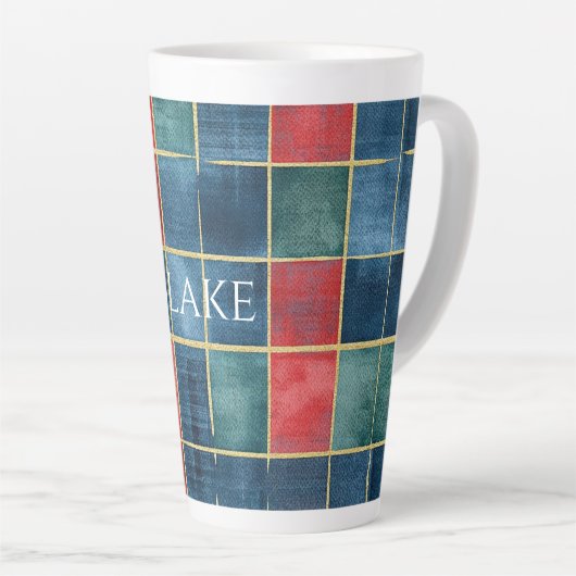 Green Blue Red Gold Plaid Stripes Latte Mok (Rechterhoek)