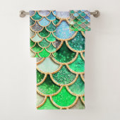 Green Blue Shiny Ombre Glitter Mermaid Scales Bad Handdoek (Insitu)