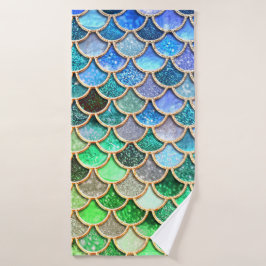 Green Blue Shiny Ombre Glitter Mermaid Scales Bad Handdoek