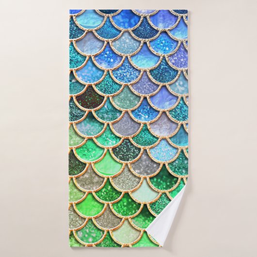 Green Blue Shiny Ombre Glitter Mermaid Scales Bad Handdoek (Badhanddoek)