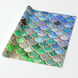 Green Blue Shiny Ombre Glitter Mermaid Scales Cadeaupapier