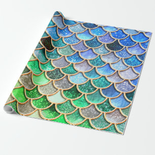 Green Blue Shiny Ombre Glitter Mermaid Scales Cadeaupapier