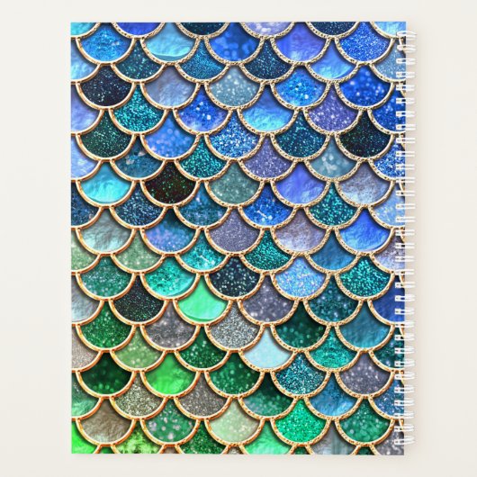 Green Blue Shiny Ombre Glitter Mermaid Scales Planner (Achterkant)