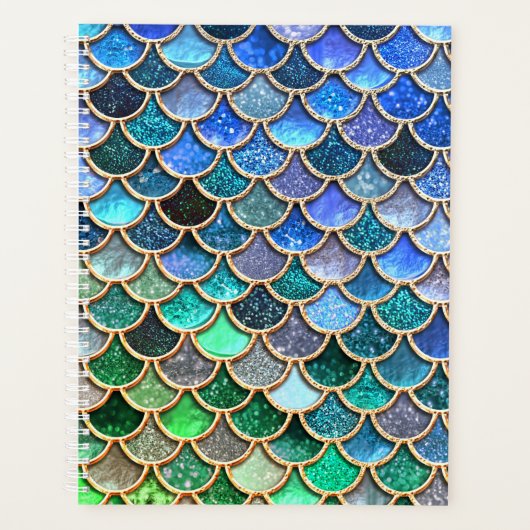 Green Blue Shiny Ombre Glitter Mermaid Scales Planner (Voorkant)