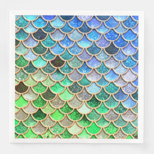 Green Blue Shiny Ombre Glitter Mermaid Scales Servetten