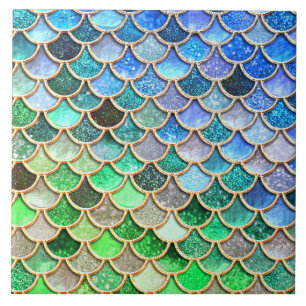 Green Blue Shiny Ombre Glitter Mermaid Scales Tegeltje
