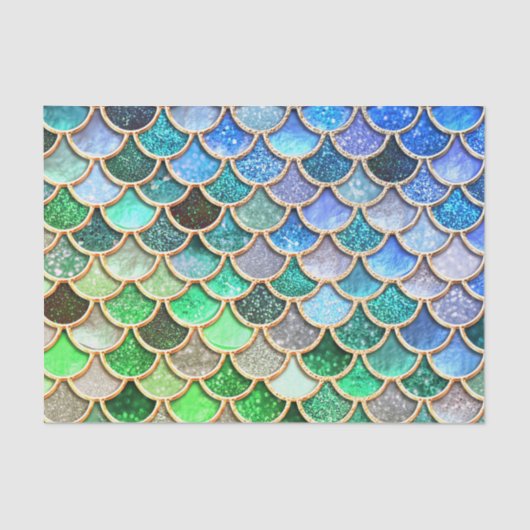 Green Blue Shiny Ombre Glitter Mermaid Scales Tissuepapier (Voorkant)