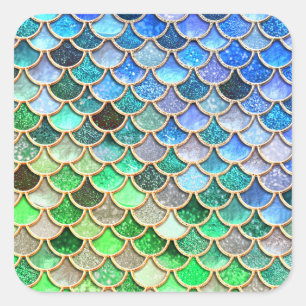 Green Blue Shiny Ombre Glitter Mermaid Scales Vierkante Sticker