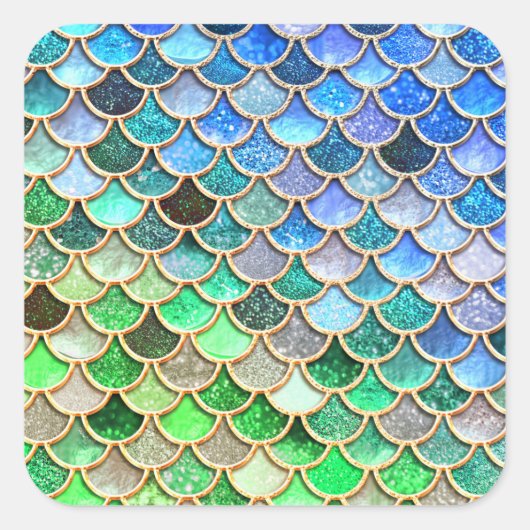 Green Blue Shiny Ombre Glitter Mermaid Scales Vierkante Sticker (Voorkant)