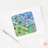 Green Blue Shiny Ombre Glitter Mermaid Scales Vierkante Sticker (Envelop)