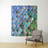 Green Blue Shiny Ombre Glitter Mermaid Scales Wandkleed (In situ)