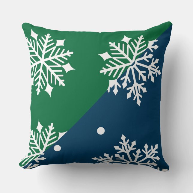 Green/Blue Snowflake Designer Pillow Kussen (Voorkant)
