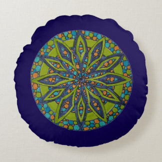 Green/Blue Starburst Mandala Round Throw Pillow Rond Kussen