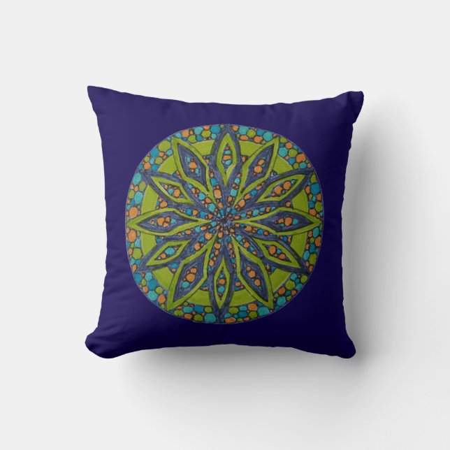 Green/Blue Starburst Mandala Throw Pillow Kussen (Voorkant)