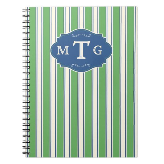 Green Blue Stripes Classic 3 Letter Monogram Notitieboek (Voorkant)