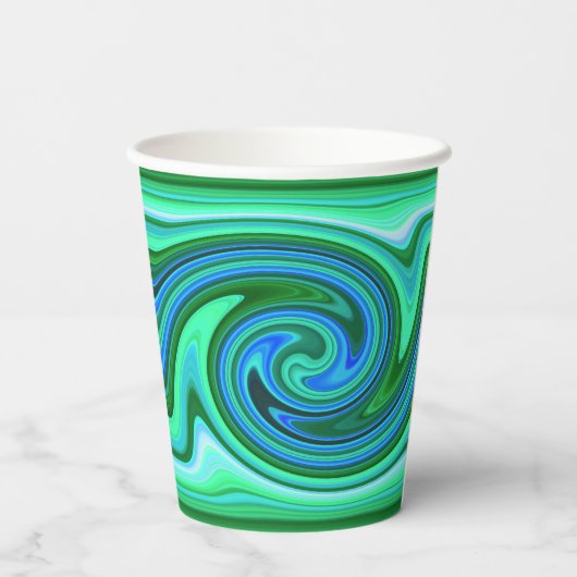 Green Blue Swirl - Cool Abstract Trippy Neon Party Papieren Bekers (Achterkant)