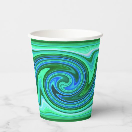 Green Blue Swirl - Cool Abstract Trippy Neon Party Papieren Bekers (Voorkant)