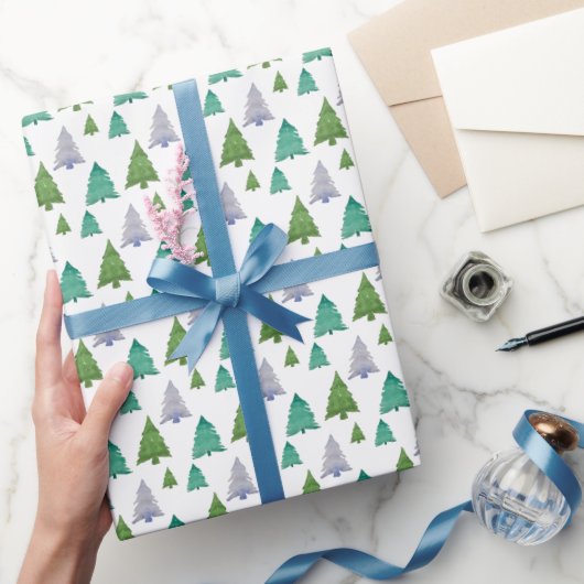 Green Blue Tree Waterverf Pastelpatroon Cadeaupapier (Geschenken)