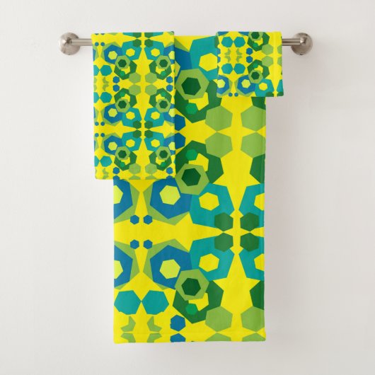 Green Blue Turquoise Yellow Hexagon Bath Towel Set Bad Handdoek (Insitu)