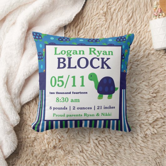 Green Blue Turtel Baby Announcement Pillow Kussen (Deken)