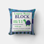 Green Blue Turtel Baby Announcement Pillow Kussen (Voorkant)
