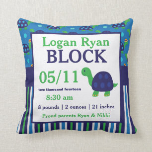 Green Blue Turtel Baby Announcement Pillow Kussen