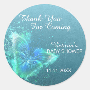 Green Blue Waterverf Butterfly Ronde Sticker