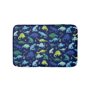 Green Blue Waterverf Dinosaur Silhouette Kinder Badmat
