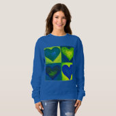 Green Blue Waterverf Heart Kunst Sweatshirt (Voorkant volledig)
