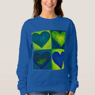 Green Blue Waterverf Heart Kunst Sweatshirt