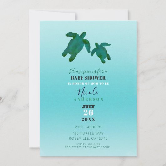 Green Blue Waterverf Ocean Turtles BABY SHOWER Kaart (Voorkant)