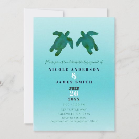Green Blue Waterverf Ocean Zee Turtles Verloving Kaart (Voorkant)