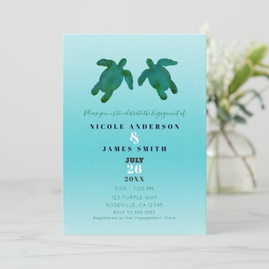 Green Blue Waterverf Ocean Zee Turtles Verloving Kaart (Staand voorkant)