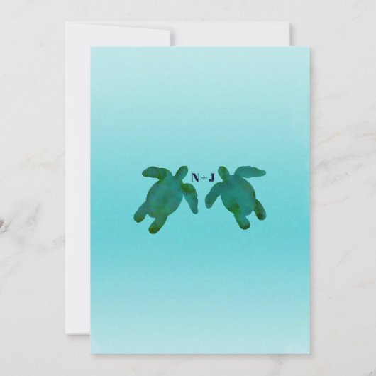 Green Blue Waterverf Ocean Zee Turtles Verloving Kaart (Achterkant)