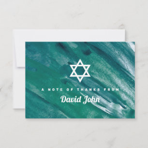 Green Blue Waterverf Star van David Bar Mitzvah Bedankkaart