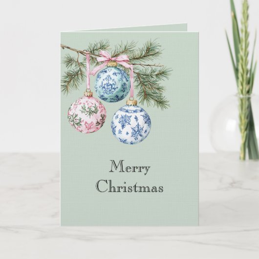 Green Blue White Pink Christmas Tree Ornaments Kaart (Voorkant)