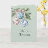 Green Blue White Pink Christmas Tree Ornaments Kaart (Gele Bloem)