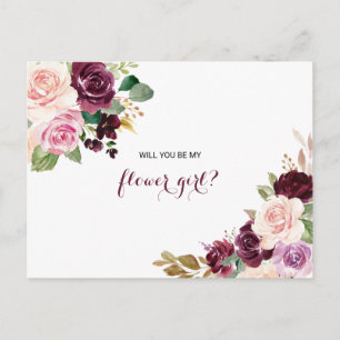 Green Blush Burgundy Floral Bloemenmeisje Uitnodiging Briefkaart
