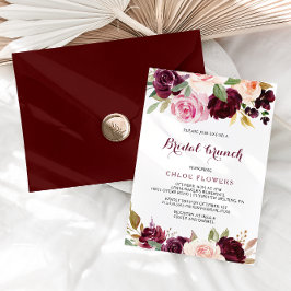 Green Blush Burgundy Floral Bridal Brunch Kaart